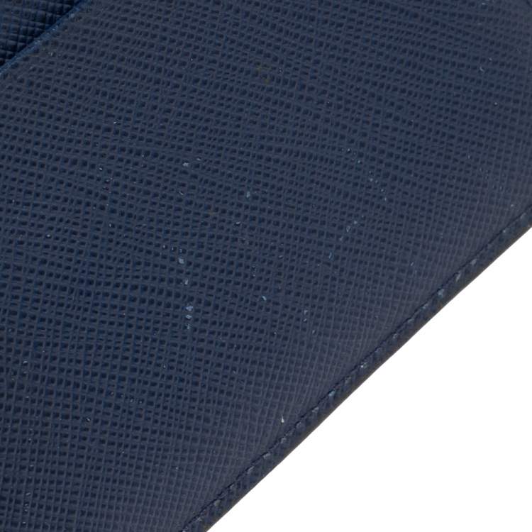 Pre Owned Prada Blue Saffiano Lux Leather Card Holder