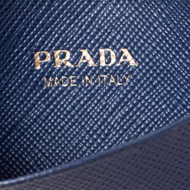 Pre Owned Prada Blue Saffiano Lux Leather Card Holder