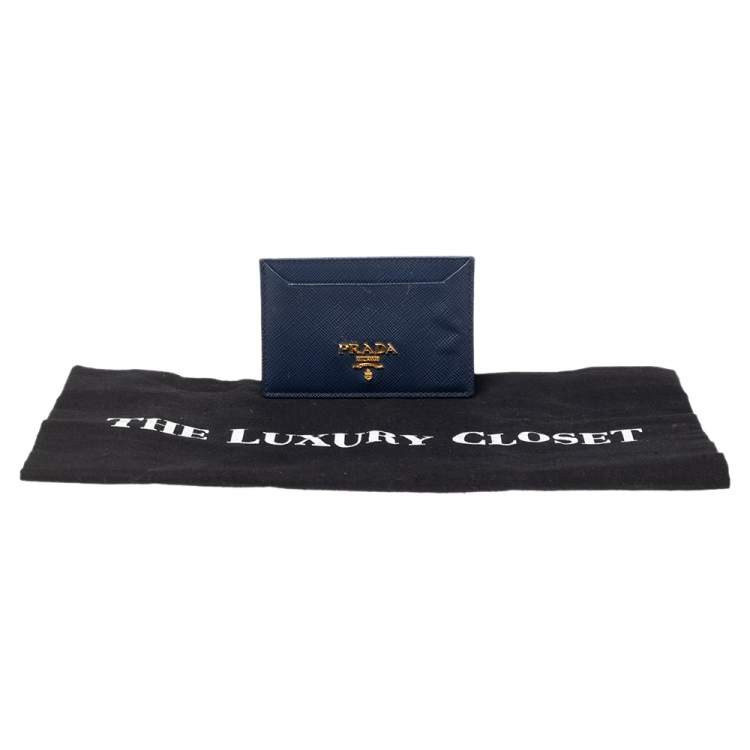 Pre Owned Prada Blue Saffiano Lux Leather Card Holder
