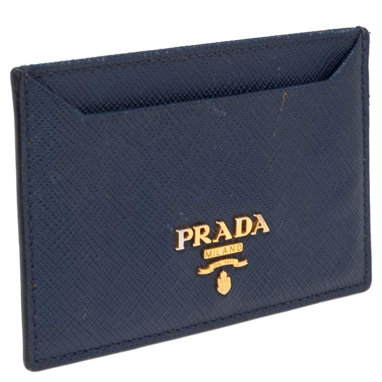 Pre Owned Prada Blue Saffiano Lux Leather Card Holder