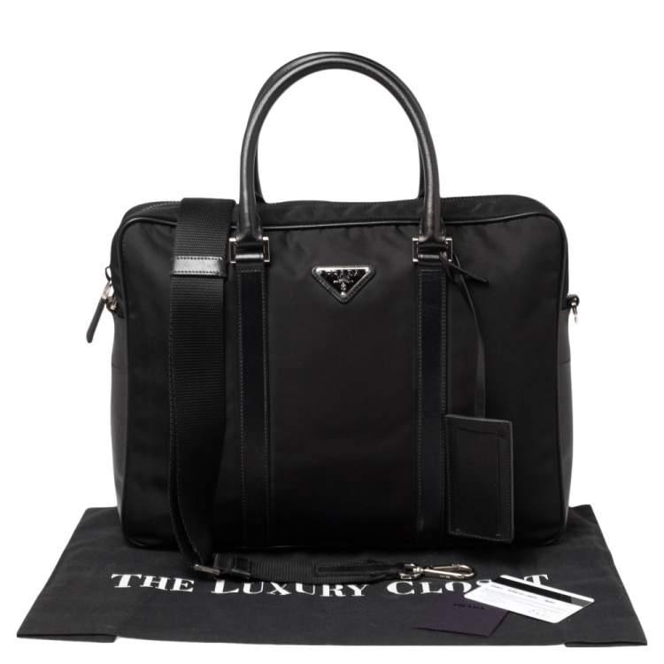 Pre Owned Prada Black Nylon and Leather Briefcase 