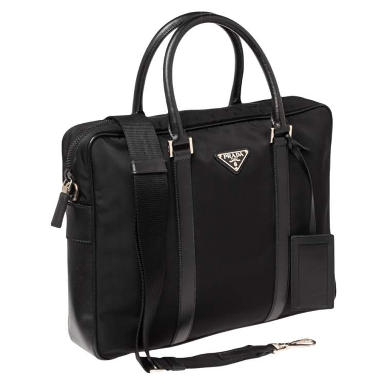 Pre Owned Prada Black Nylon and Leather Briefcase 
