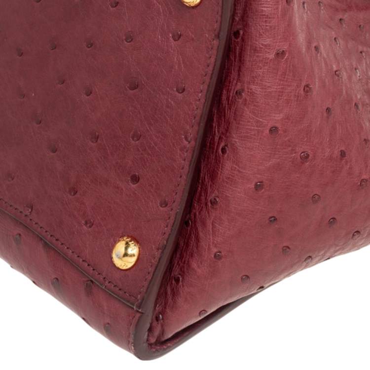 Pre Owned Prada Red Ostrich Twin Pocket Tote