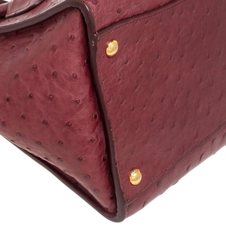 Pre Owned Prada Red Ostrich Twin Pocket Tote