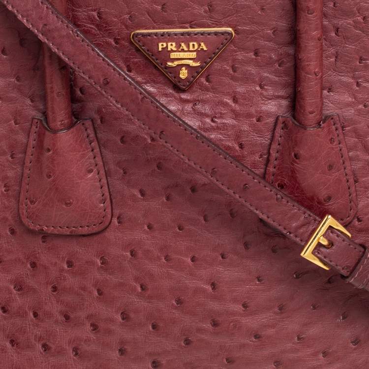 Pre Owned Prada Red Ostrich Twin Pocket Tote