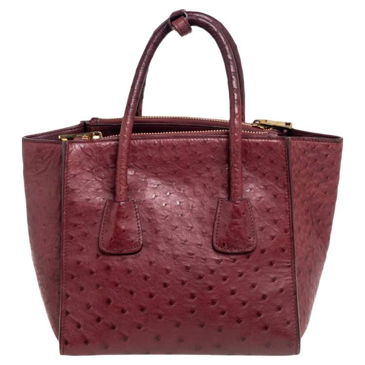 Pre Owned Prada Red Ostrich Twin Pocket Tote