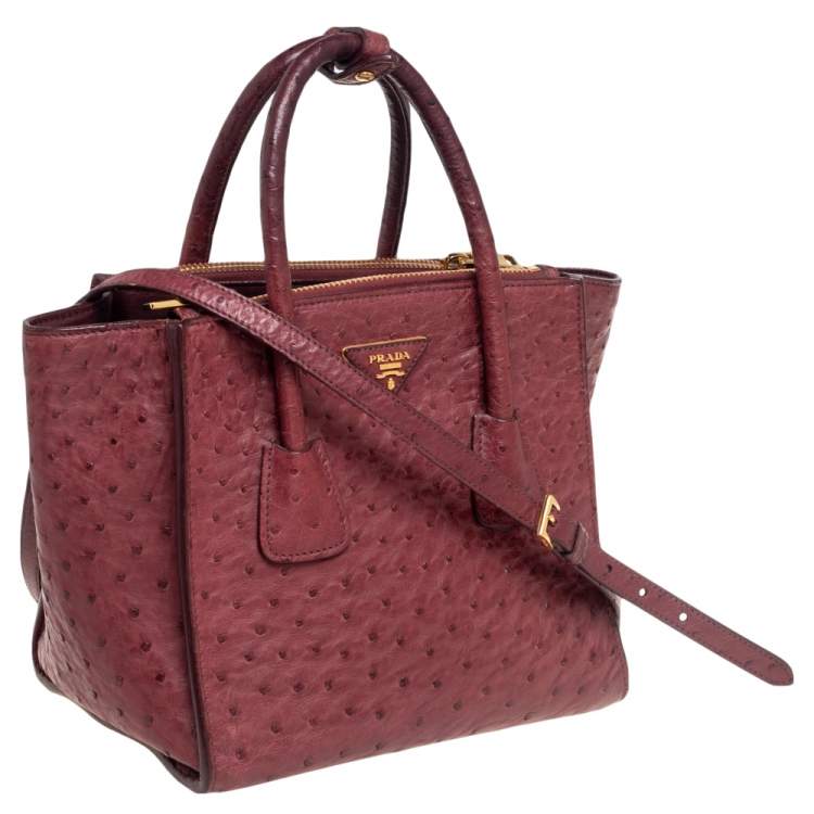 Pre Owned Prada Red Ostrich Twin Pocket Tote