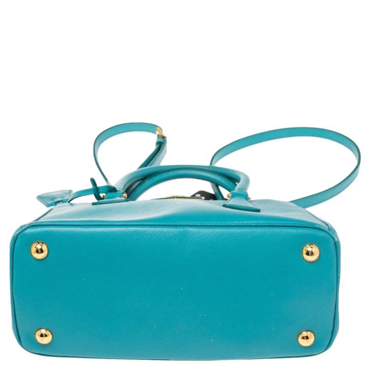 Pre Owned Prada Turquoise Saffiano Lux Leather Small Galleria Double Zip Tote