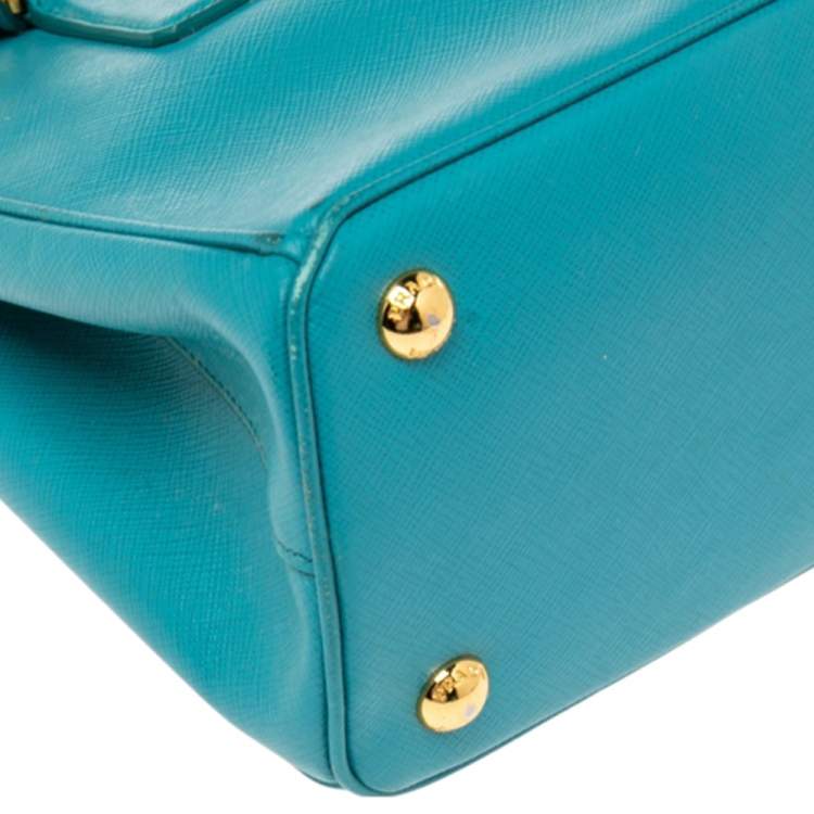 Pre Owned Prada Turquoise Saffiano Lux Leather Small Galleria Double Zip Tote