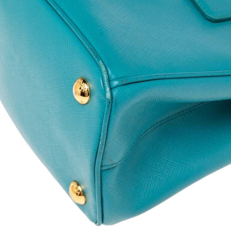 Pre Owned Prada Turquoise Saffiano Lux Leather Small Galleria Double Zip Tote
