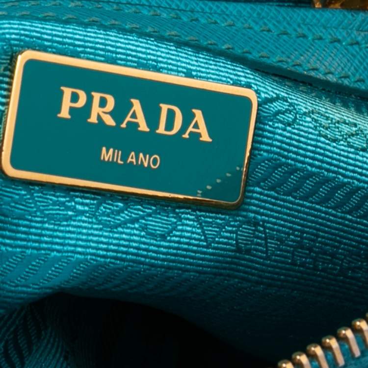 Pre Owned Prada Turquoise Saffiano Lux Leather Small Galleria Double Zip Tote