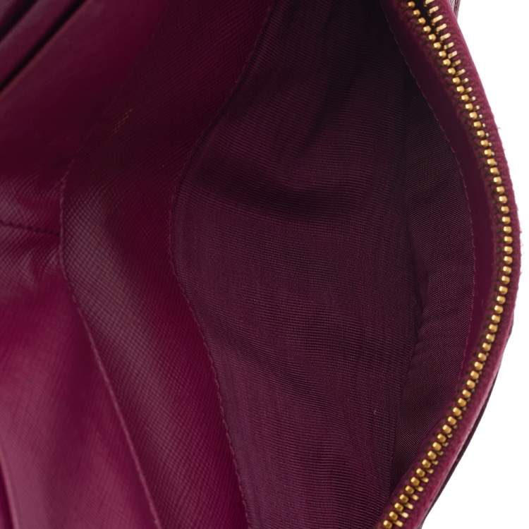 Pre Owned Prada Pink Saffiano Lux Leather Bifold Wallet Organizer