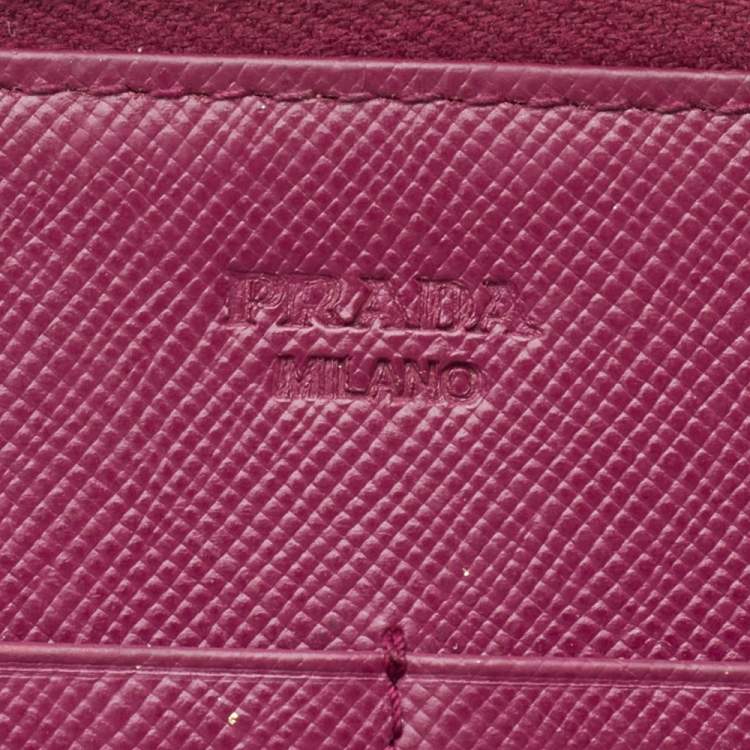 Pre Owned Prada Pink Saffiano Lux Leather Bifold Wallet Organizer