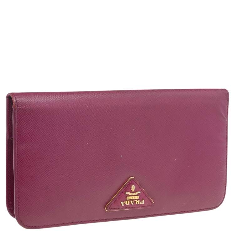 Pre Owned Prada Pink Saffiano Lux Leather Bifold Wallet Organizer