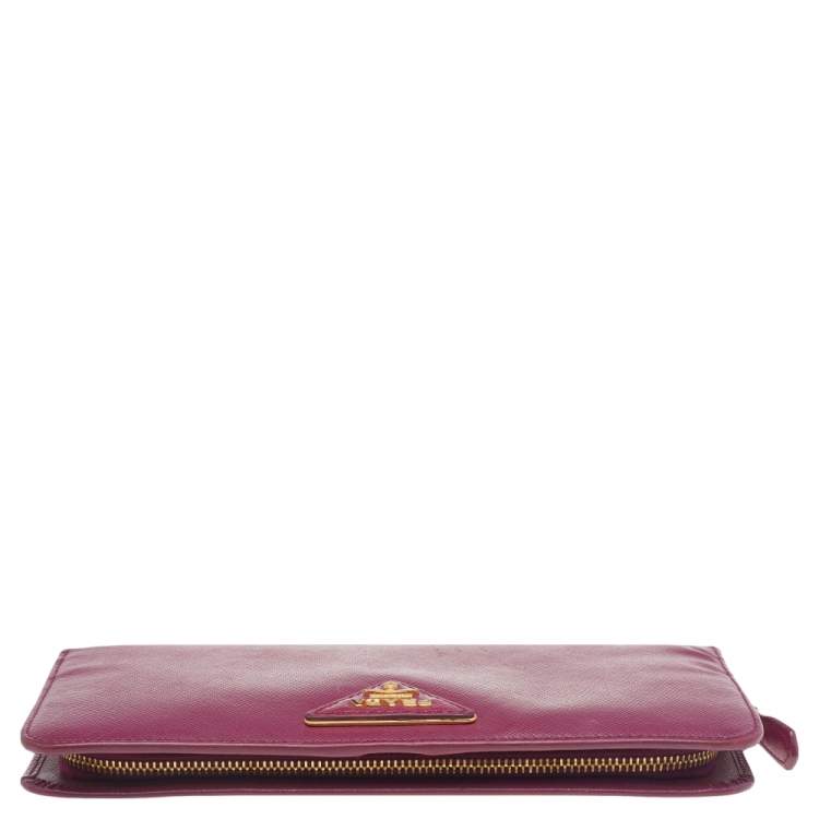 Pre Owned Prada Pink Saffiano Lux Leather Bifold Wallet Organizer