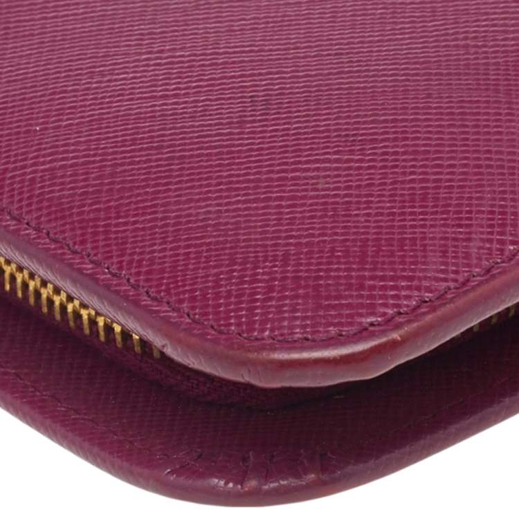 Pre Owned Prada Pink Saffiano Lux Leather Bifold Wallet Organizer