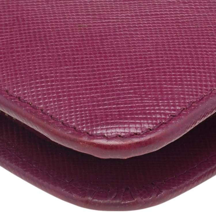 Pre Owned Prada Pink Saffiano Lux Leather Bifold Wallet Organizer