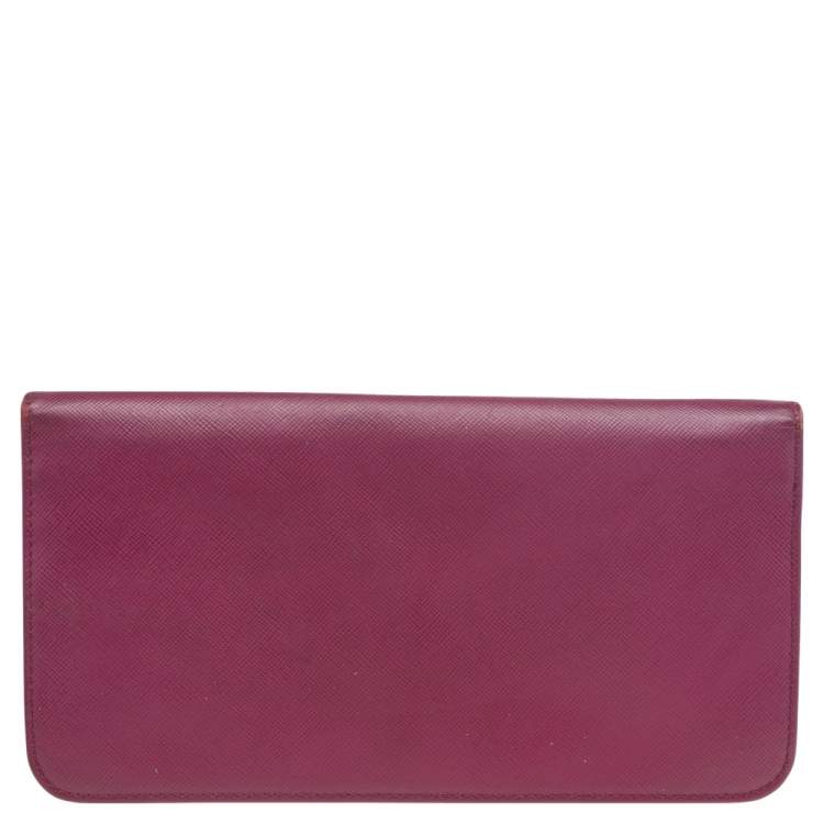 Pre Owned Prada Pink Saffiano Lux Leather Bifold Wallet Organizer