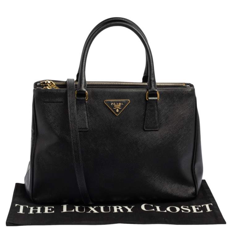 Pre Owned Prada Black Saffiano Lux Leather Medium Galleria Tote