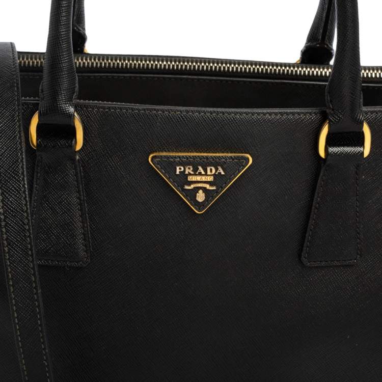 Pre Owned Prada Black Saffiano Lux Leather Medium Galleria Tote
