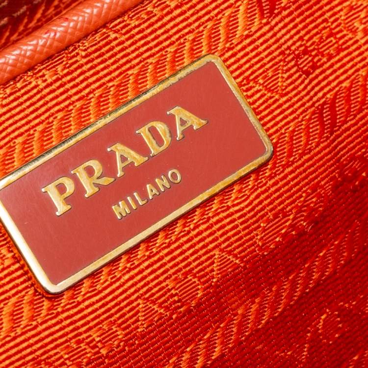 Pre Owned Prada Orange Saffiano Lux Leather Large Galleria Tote