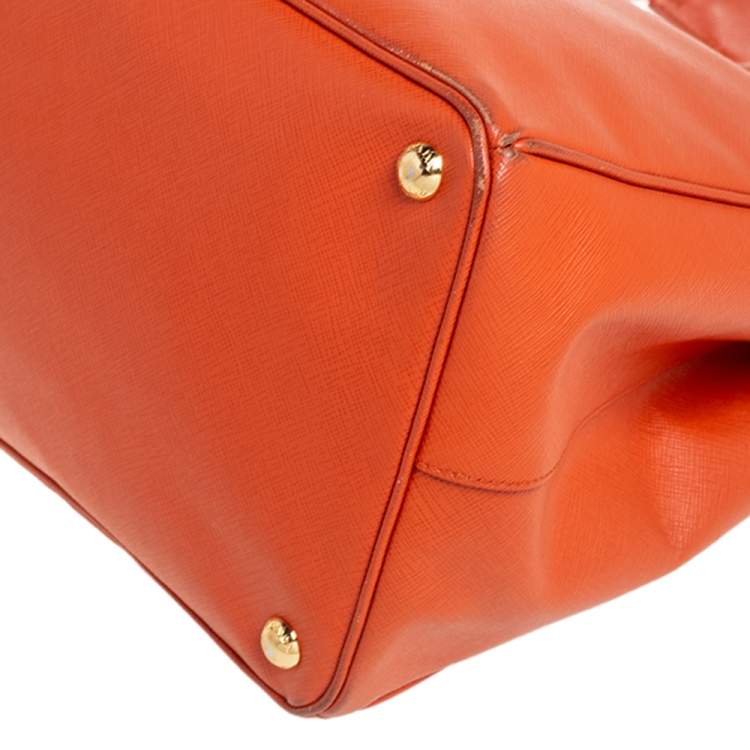 Pre Owned Prada Orange Saffiano Lux Leather Large Galleria Tote