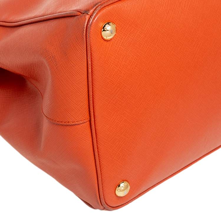 Pre Owned Prada Orange Saffiano Lux Leather Large Galleria Tote