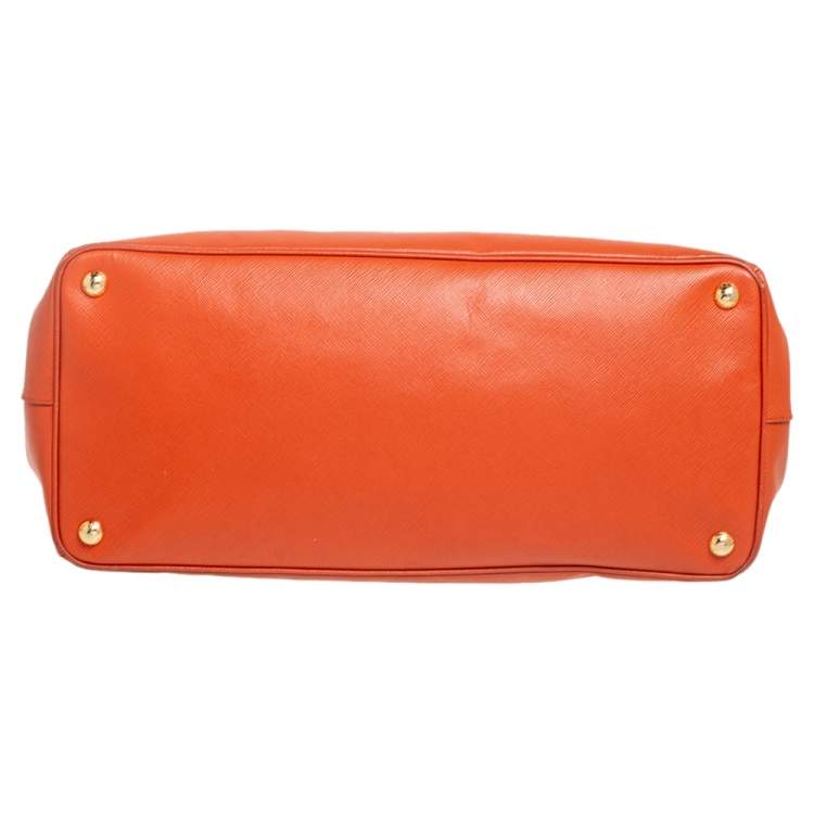 Pre Owned Prada Orange Saffiano Lux Leather Large Galleria Tote