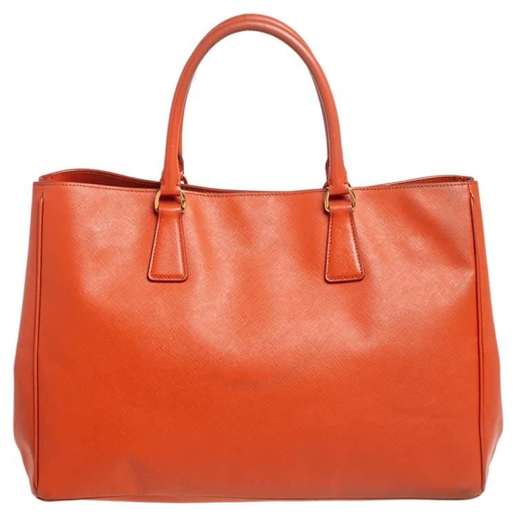 Pre Owned Prada Orange Saffiano Lux Leather Large Galleria Tote