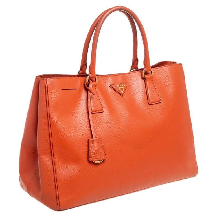 Pre Owned Prada Orange Saffiano Lux Leather Large Galleria Tote