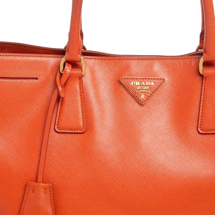 Pre Owned Prada Orange Saffiano Lux Leather Large Galleria Tote