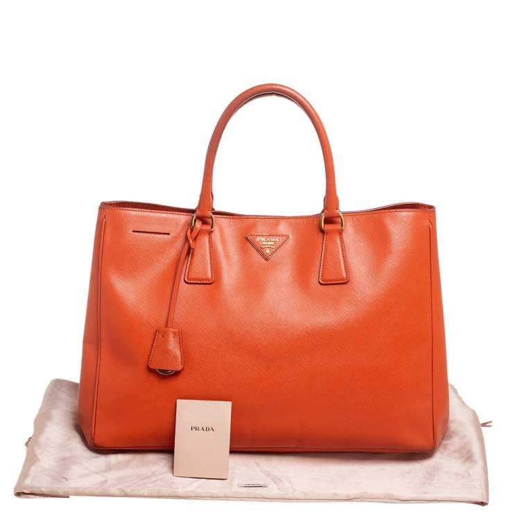 Pre Owned Prada Orange Saffiano Lux Leather Large Galleria Tote