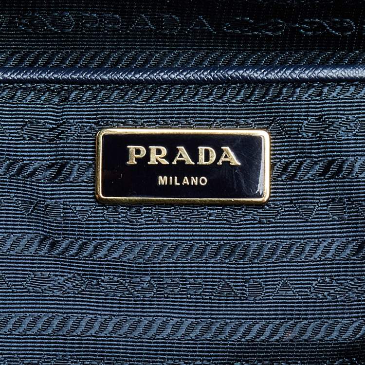 Pre Owned Prada Dark Blue Saffiano Lux Leather Medium Galleria Tote