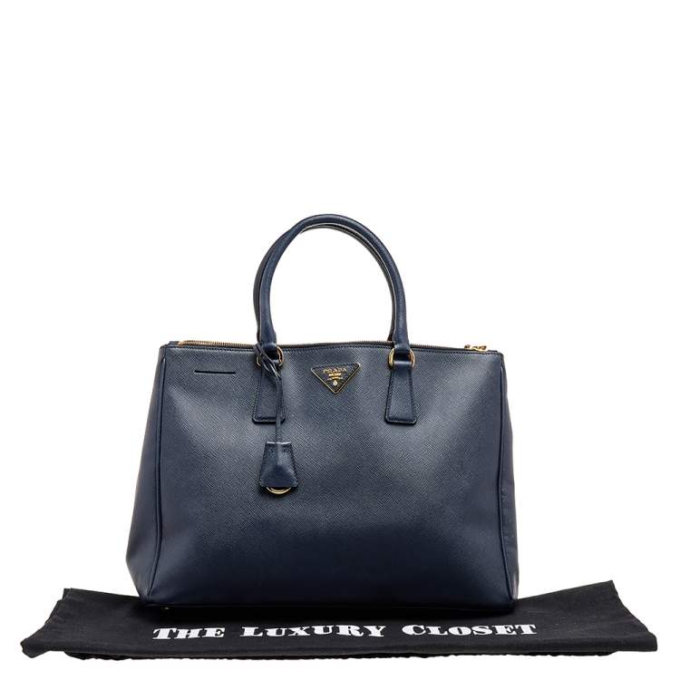 Pre Owned Prada Dark Blue Saffiano Lux Leather Medium Galleria Tote