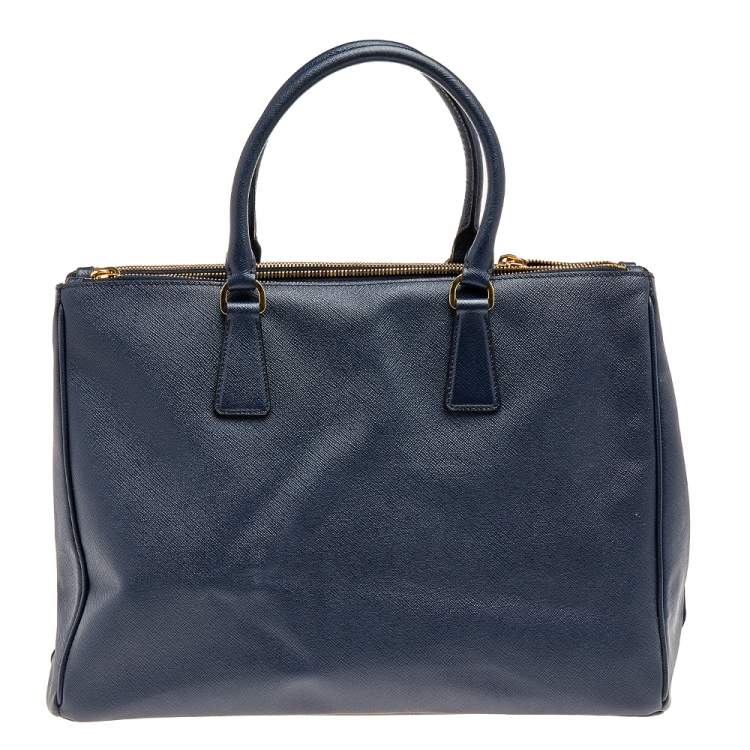 Pre Owned Prada Dark Blue Saffiano Lux Leather Medium Galleria Tote