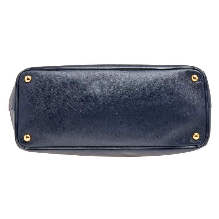 Pre Owned Prada Dark Blue Saffiano Lux Leather Medium Galleria Tote