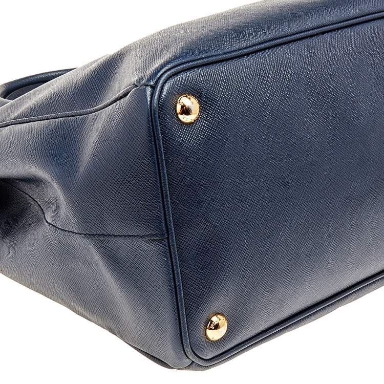Pre Owned Prada Dark Blue Saffiano Lux Leather Medium Galleria Tote