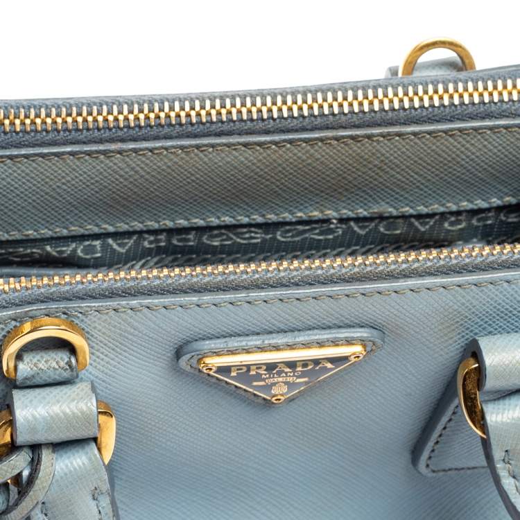 Pre Owned Prada Light Blue Saffiano Leather Mini Galleria Tote