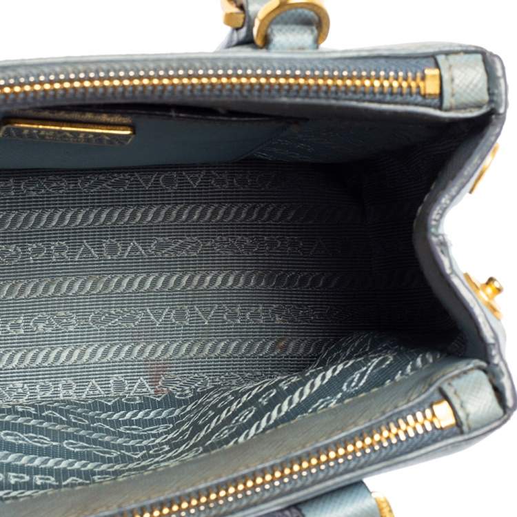 Pre Owned Prada Light Blue Saffiano Leather Mini Galleria Tote