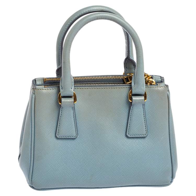 Pre Owned Prada Light Blue Saffiano Leather Mini Galleria Tote