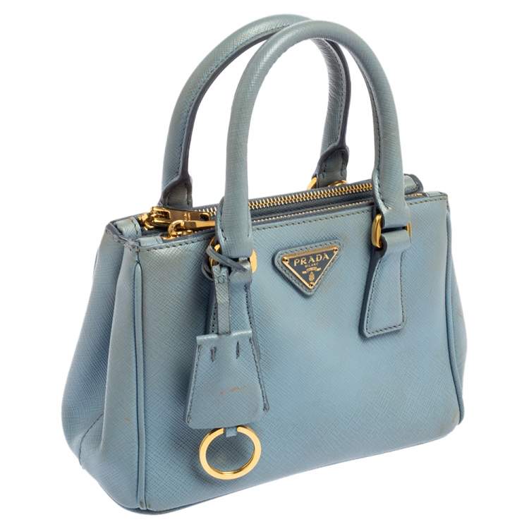 Pre Owned Prada Light Blue Saffiano Leather Mini Galleria Tote