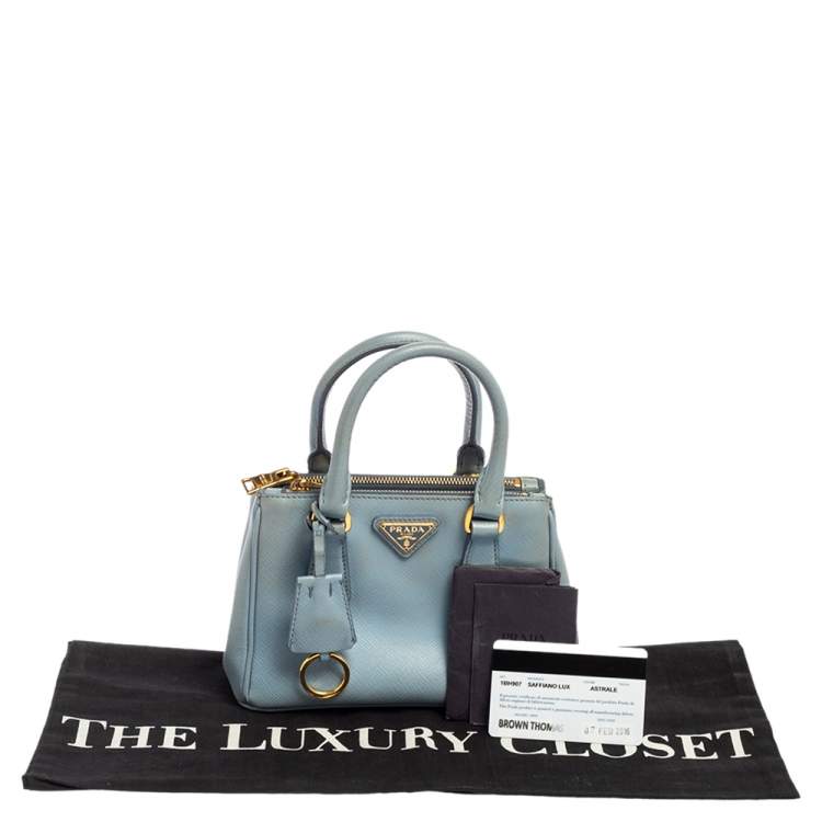 Pre Owned Prada Light Blue Saffiano Leather Mini Galleria Tote