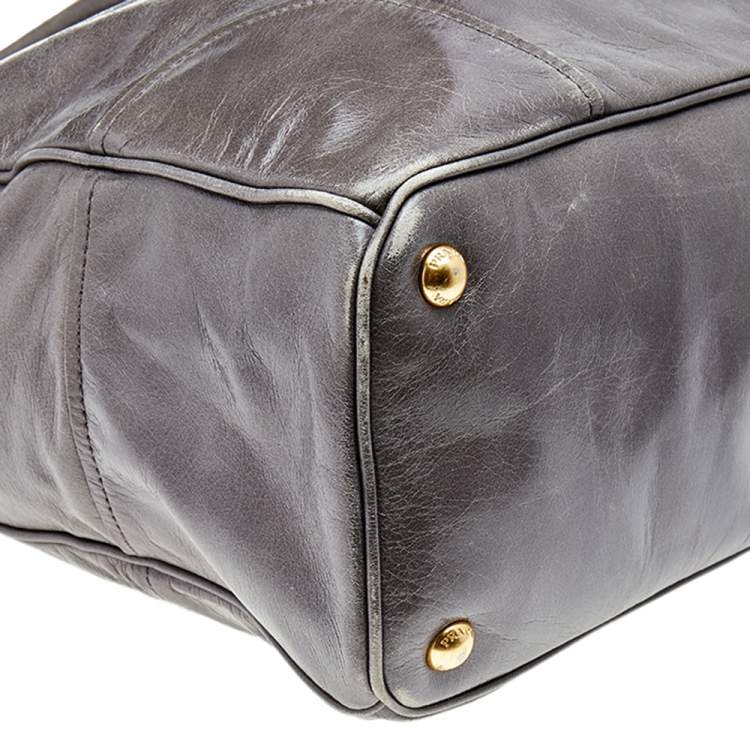 Pre Owned Prada Grey Vitello Shine Leather Top Handle Bag