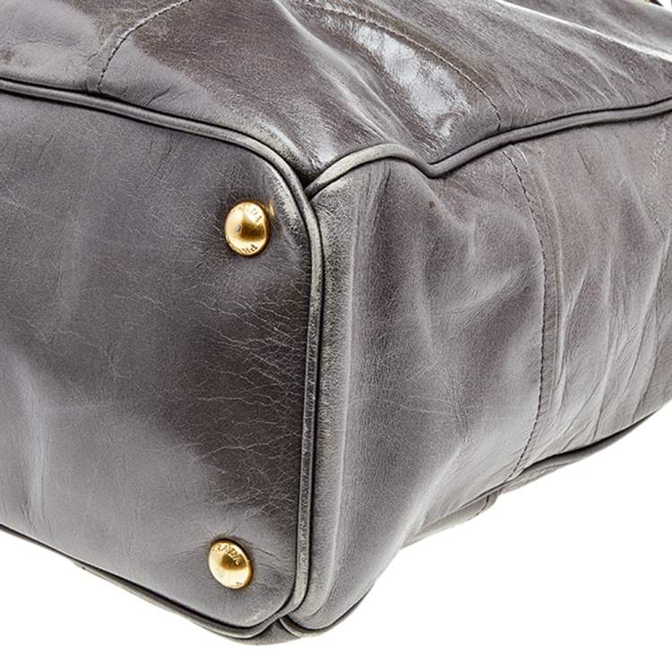 Pre Owned Prada Grey Vitello Shine Leather Top Handle Bag