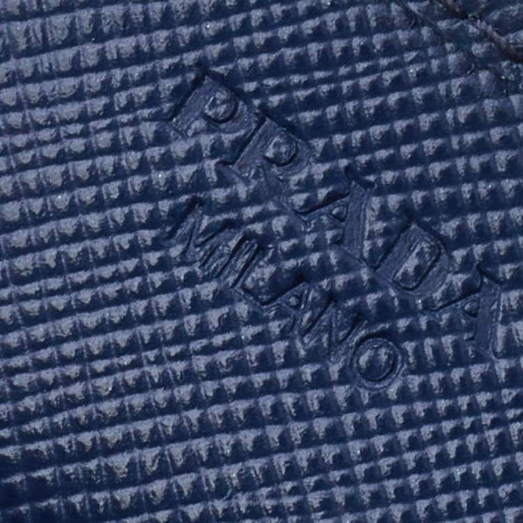 Pre Owned Prada Blue Saffiano Lux Leather Flap Card Holder