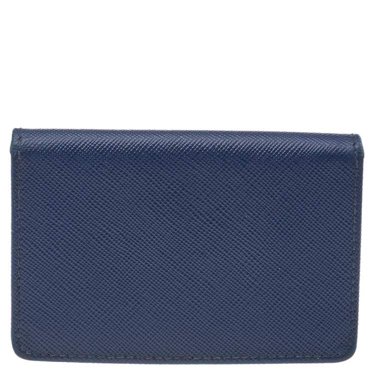 Pre Owned Prada Blue Saffiano Lux Leather Flap Card Holder