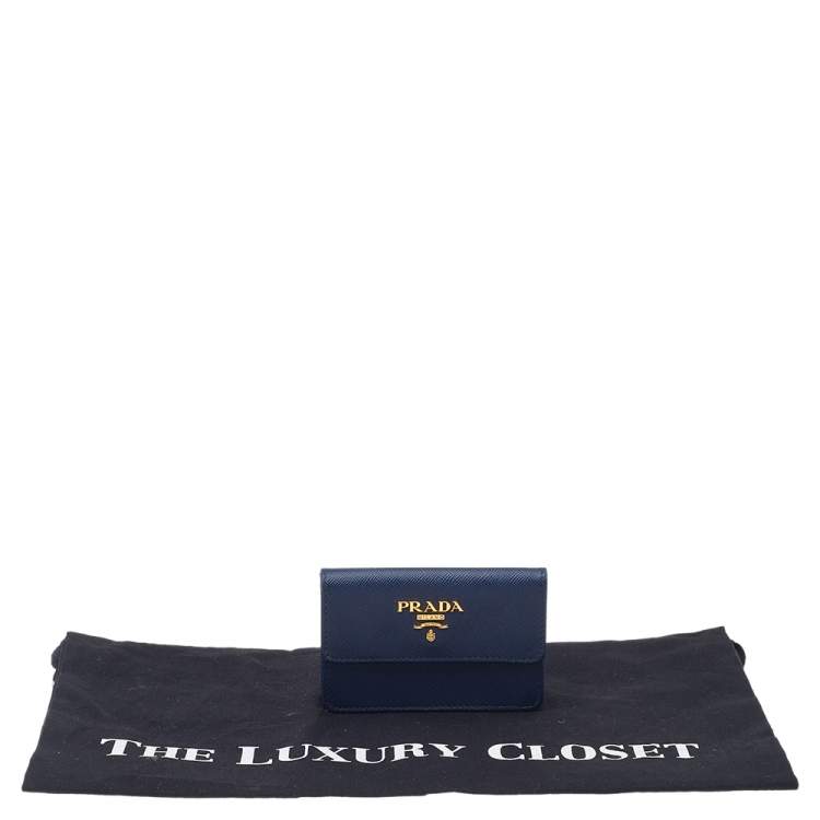 Pre Owned Prada Blue Saffiano Lux Leather Flap Card Holder