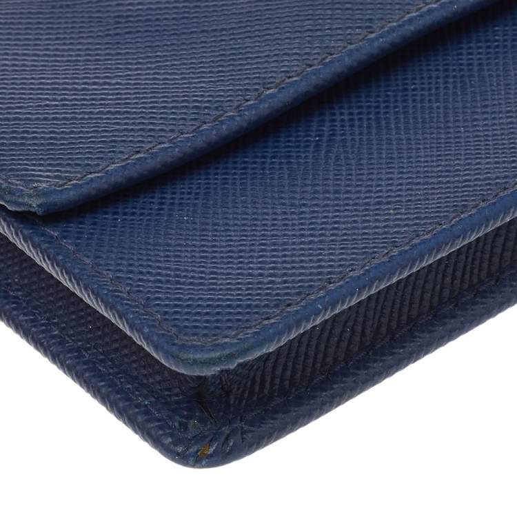 Pre Owned Prada Blue Saffiano Lux Leather Flap Card Holder