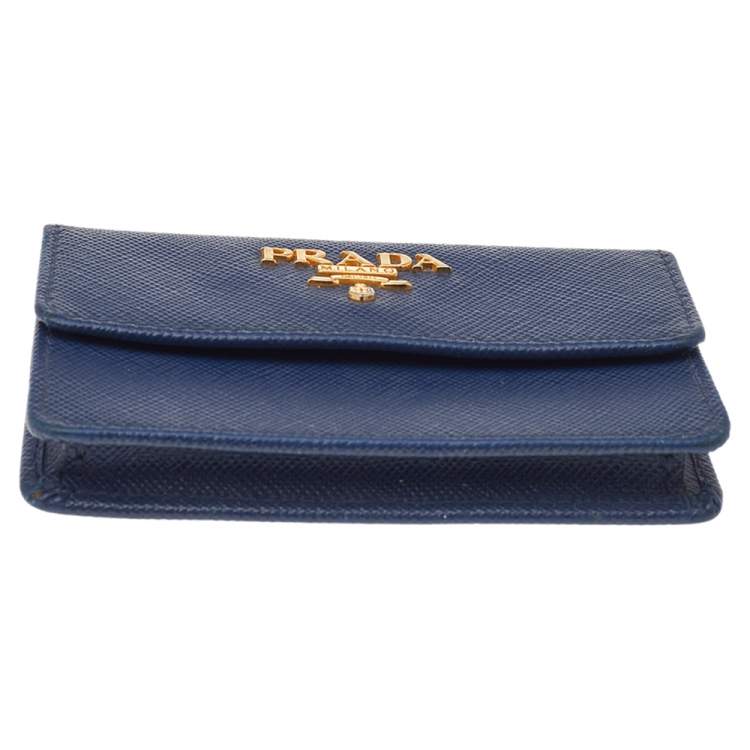Pre Owned Prada Blue Saffiano Lux Leather Flap Card Holder