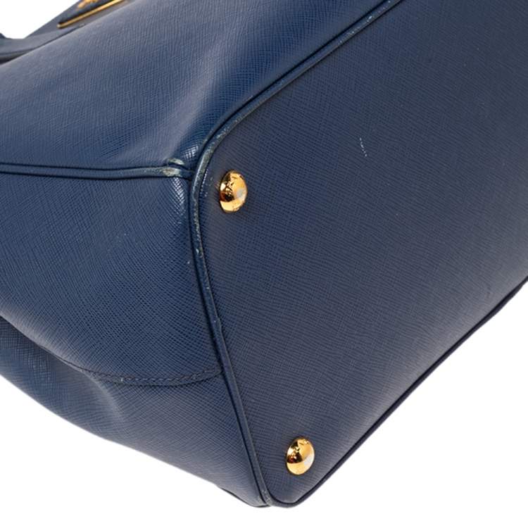 Pre Owned Prada Blue Saffiano Leather Large Galleria Double Zip Tote